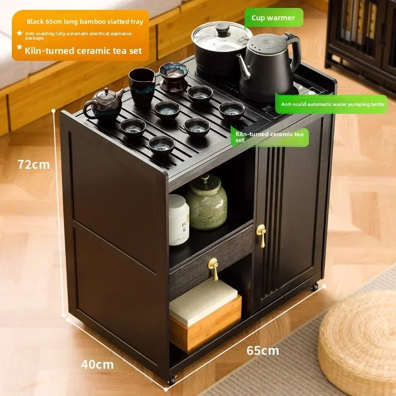 Minimalist Mobile Tea Table Small Tea Table Kettle Integrated Tea Cabinet Tea Cart Solid Wood Coffee Table Brewing Tea Table