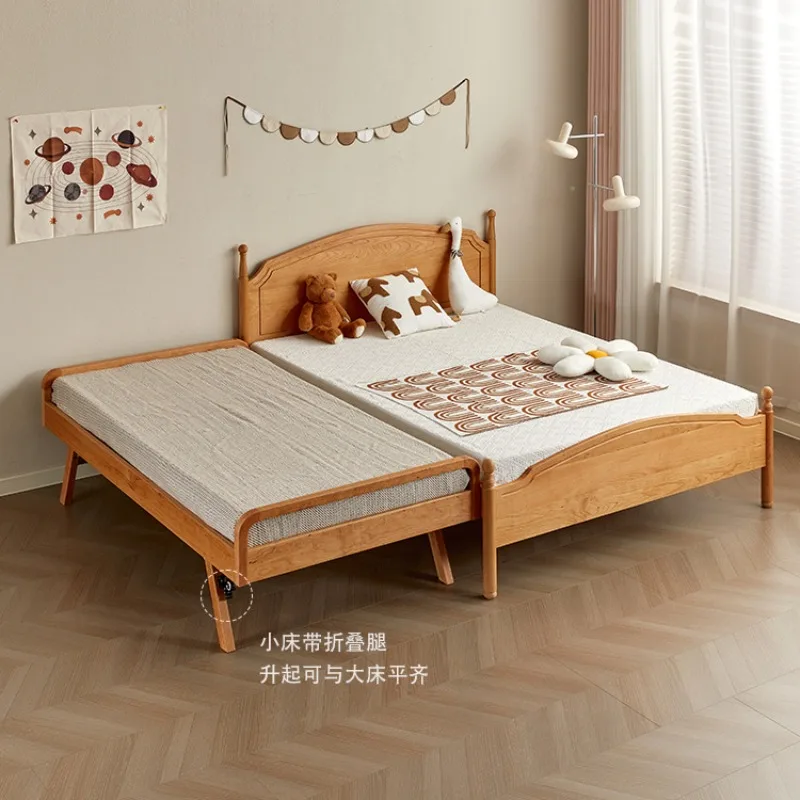 Детская кровать из цельного дерева, верхняя и нижняя двухслойная выдвижная кровать для матери и ребенка, прицеп, кровать из цельного дерева вишни