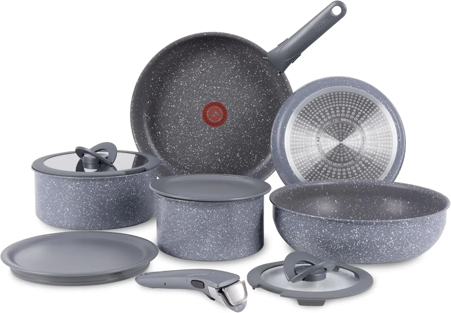 

Cookware Set with Detachable/Removable Handle 11 Piece, Granite Titanium Non Stick, Induction, Oven