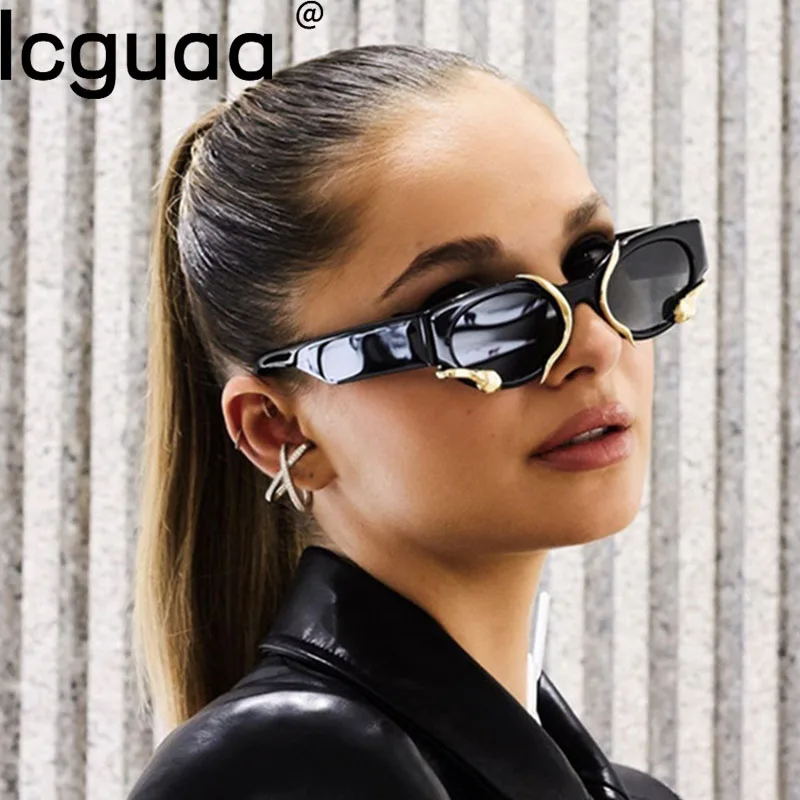 Rectangle Small Punk Sunglasses With Snake Decor Steampunk Sun Glasses Luxury Brand Men Eyewear Sun Glasses For Women Shades