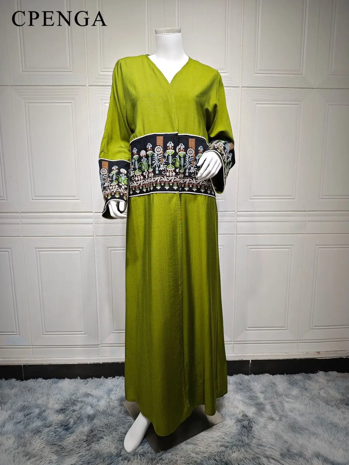2024 Flower Embroidery Sleeve Dubai Kimono Abaya Dress Luxury Ramadan Saudi Arabia Women Modest Cardigan Islam Turkey Plain Robe