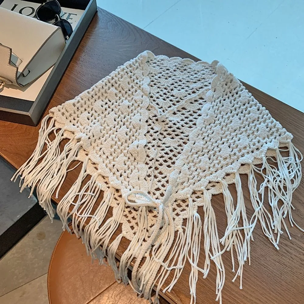 

Богемный вязаный треугольный шарф с кисточками в деревенском и этническом стиле, с цветочным узором, аксессуар для шарфа