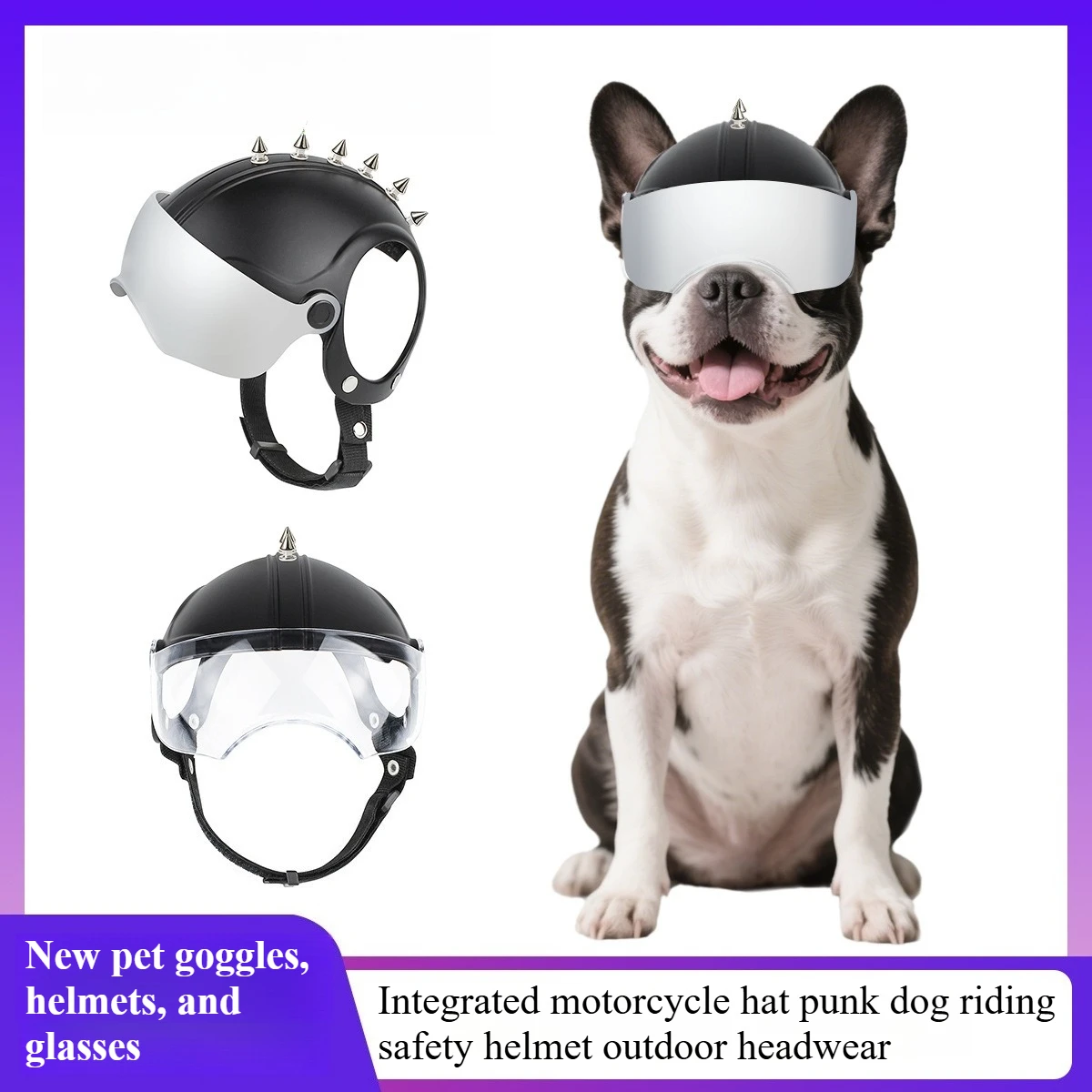

New Pet Goggles Helmets Glasses Integrated Motorcycle Ear Holes Hat Safety Outdoor Headwear Adjustable Straps for Puppy Riding