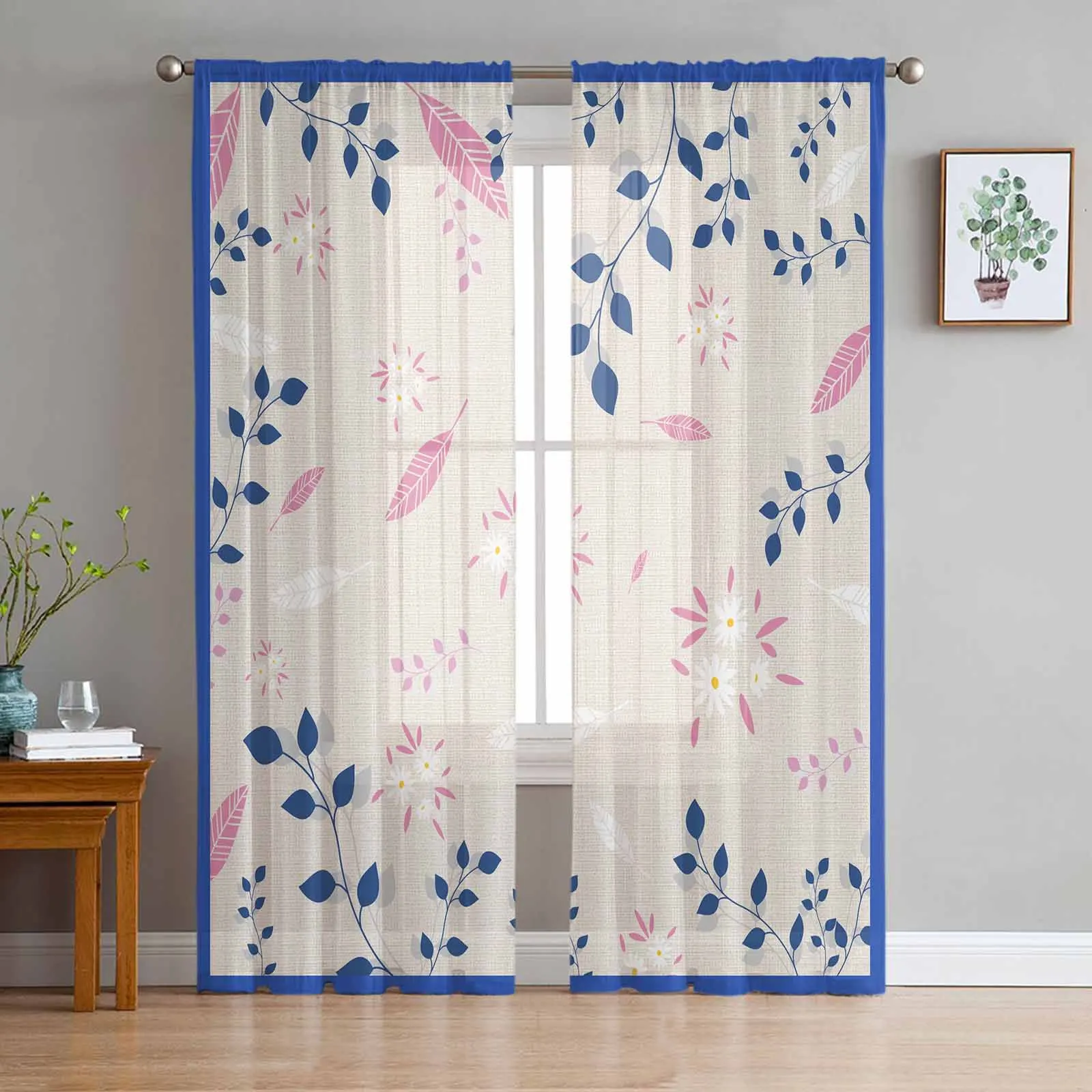 Abstract Plants Leaves Flowers Sheer Tulle Curtains for Living Room Valance Curtains Kitchen Bedroom Window Voile Drapery