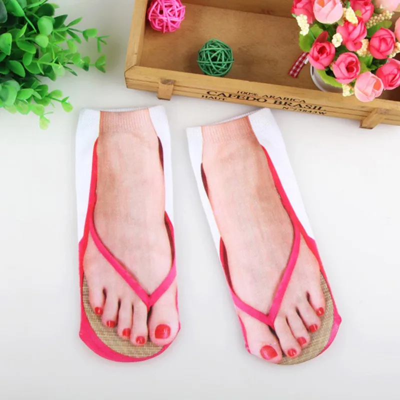 

3D Printed Flip Flops Socks Cute Foot Funny Socks Slippers Outdoor Camping Hiking Running Comfortable Socks Women New