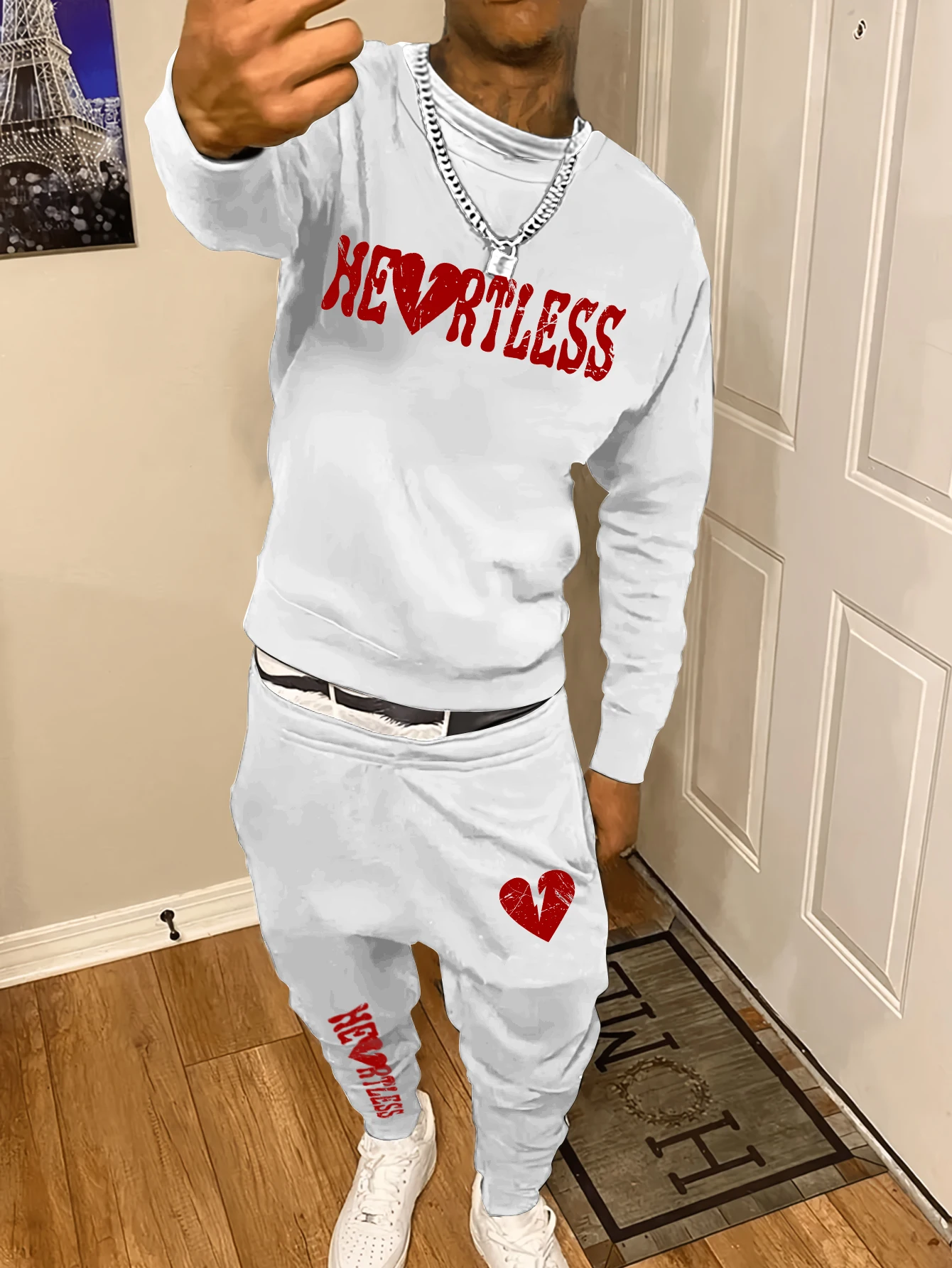 

Couple style autumn and winter sports and leisure love print versatile loose and fashionable pullover sweatshirt set