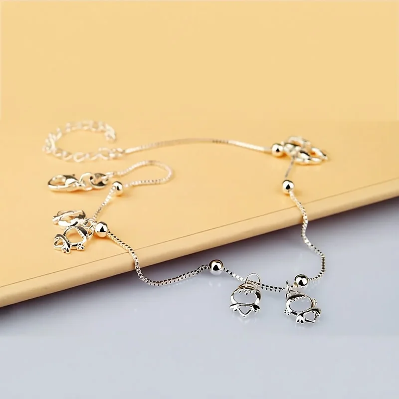 925 Sterling Silver Angel Feet Chain 27cm Cute Bell Pendant Beach Sunshine Theme Fashion Jewelry for Women Girls