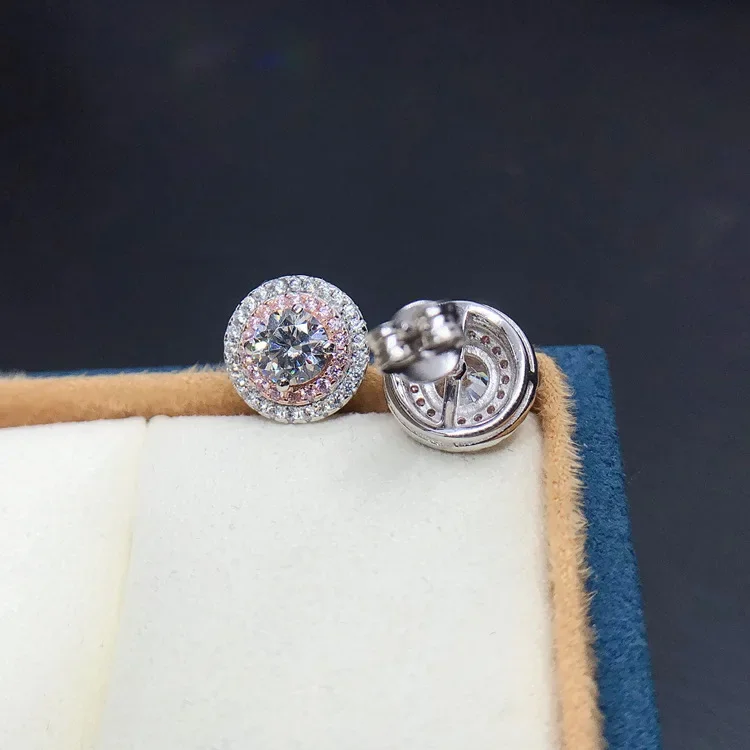 Anting-anting kancing berlian Moissanite Platinum PT950 AU585 emas putih Solid 14K anting-anting pernikahan mewah baris Bezel ganda