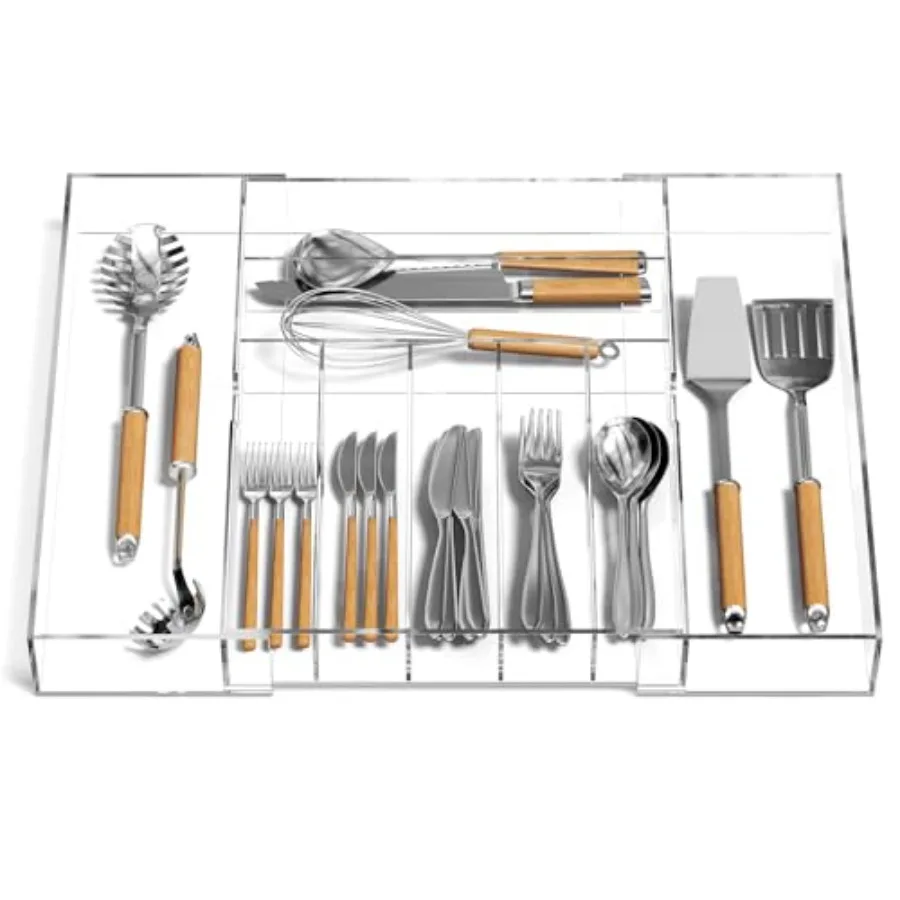 

Раздвижной органайзер для кухонных ящиков для столовых приборов и кухонной утвари, регулируемый лоток для ящиков, для офиса и ванной комнаты - 9