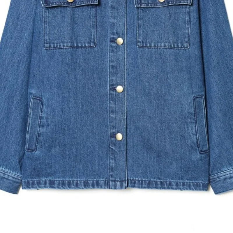 여성 데님 재킷 코듀로이 칼라 빈티지 패치워크 청자켓 긴팔 캐주얼 오피스룩 데일리 워크웨어