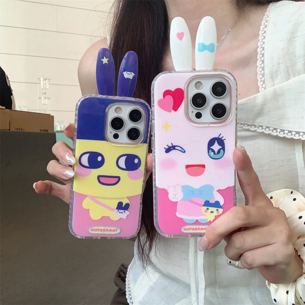

Funny 3D Long Ears Rabbit Cute Shockproof cover for iPhone 13 14 15 16 Pro Max Luxury Stylish INS Kawaii Cases Lovely Back Cover
