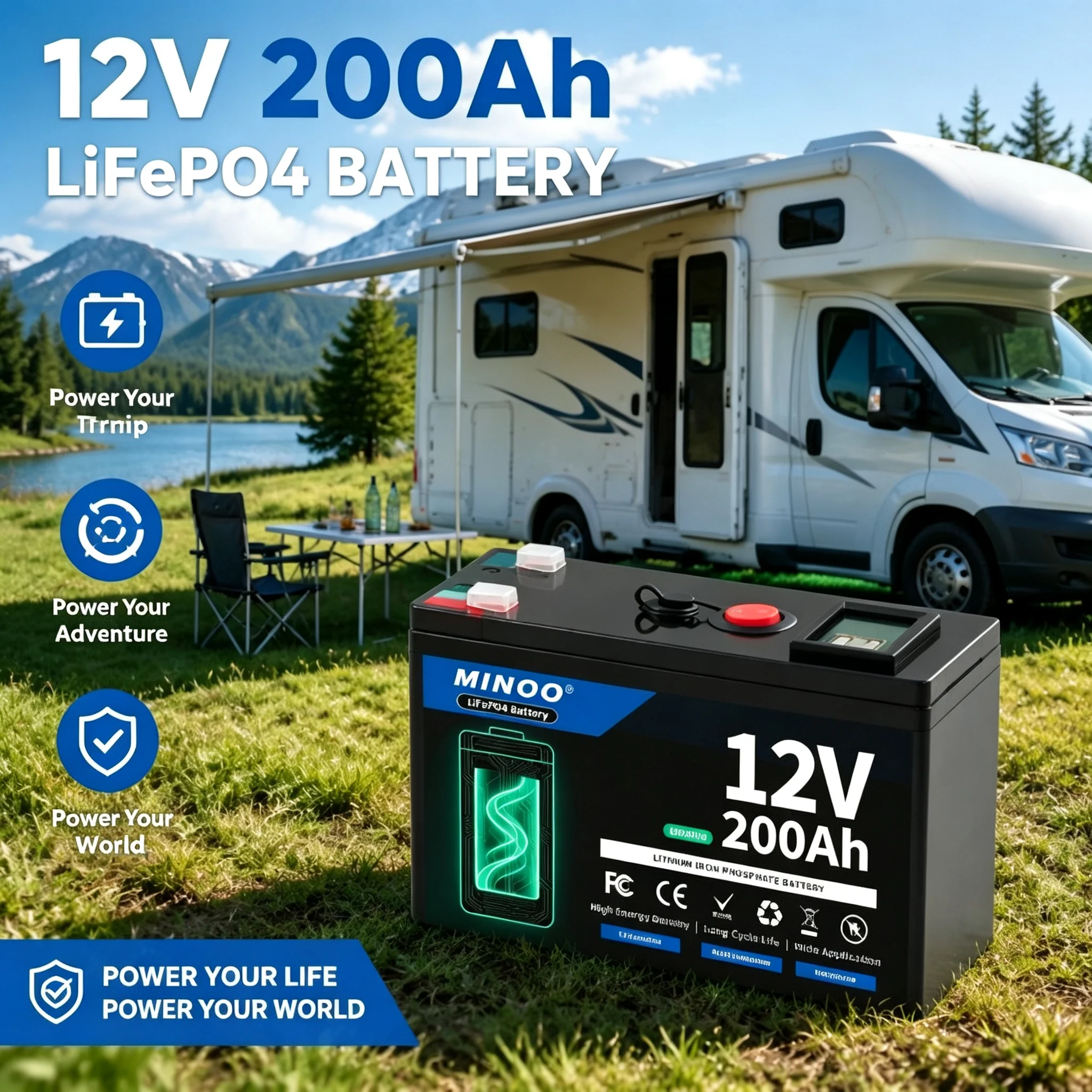 12V 150Ah LiFePO4 Solar Battery Deep Cycle Rechargeable Built-in BMS Lithium 150000mAh for Power Wheels Scooters Fish Finder