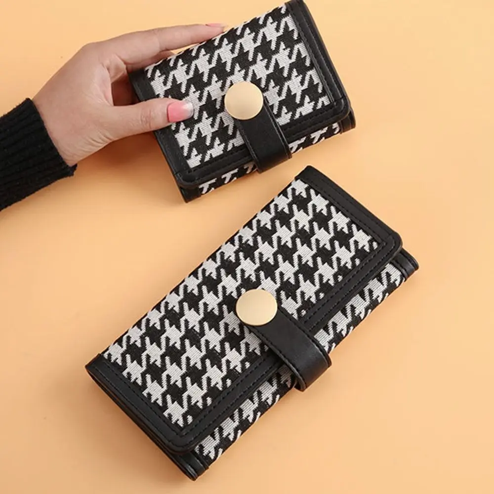 Fashion PU leather Women Houndstooth Wallet Korean Style Short Card Holders Clutch Coin Purse Clutch Bag Short Wallet Female