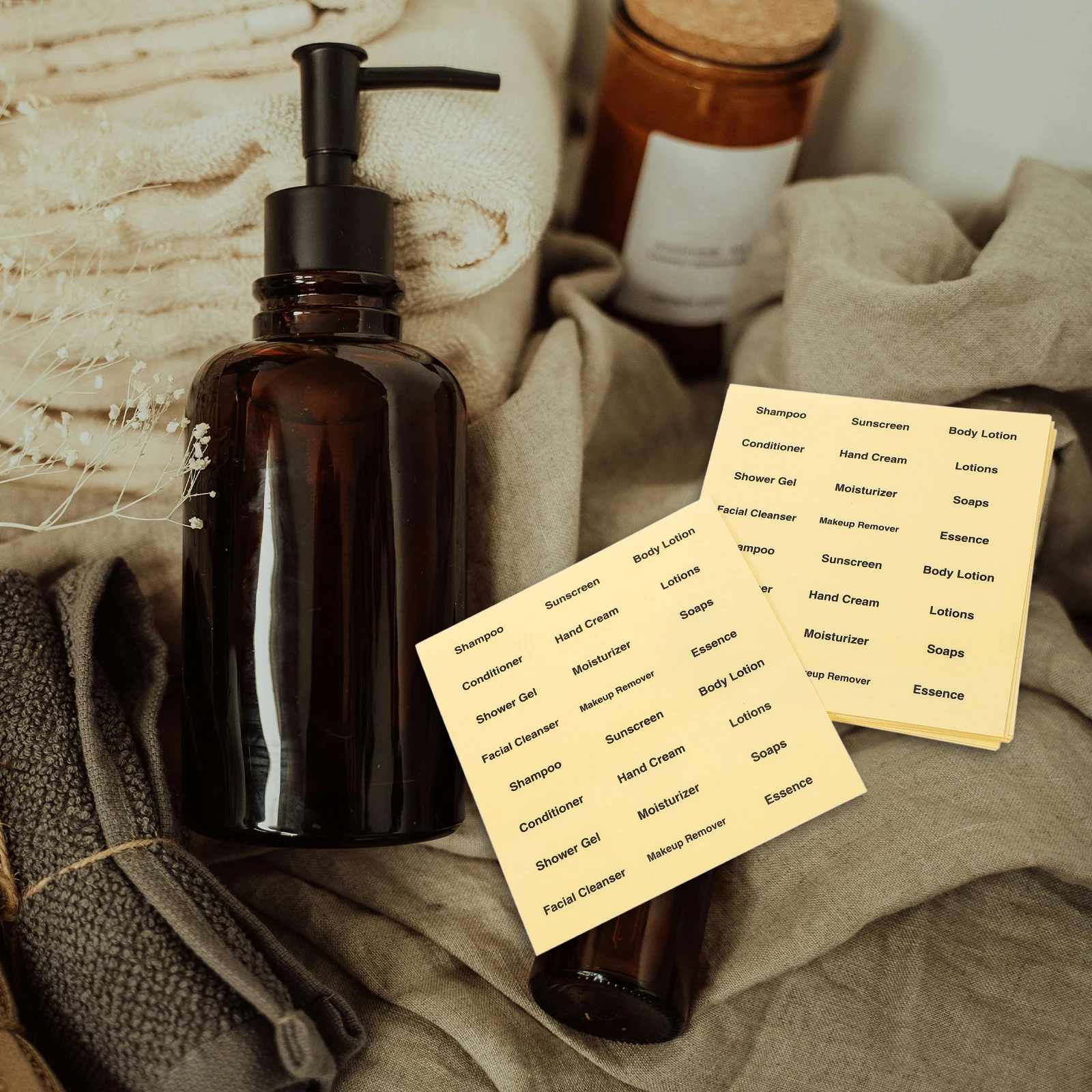 

20 Sheets Dispensing Bottle Labels Stickers Travel Toiletries Skincare Bathroom Organizing Waterproof Storage