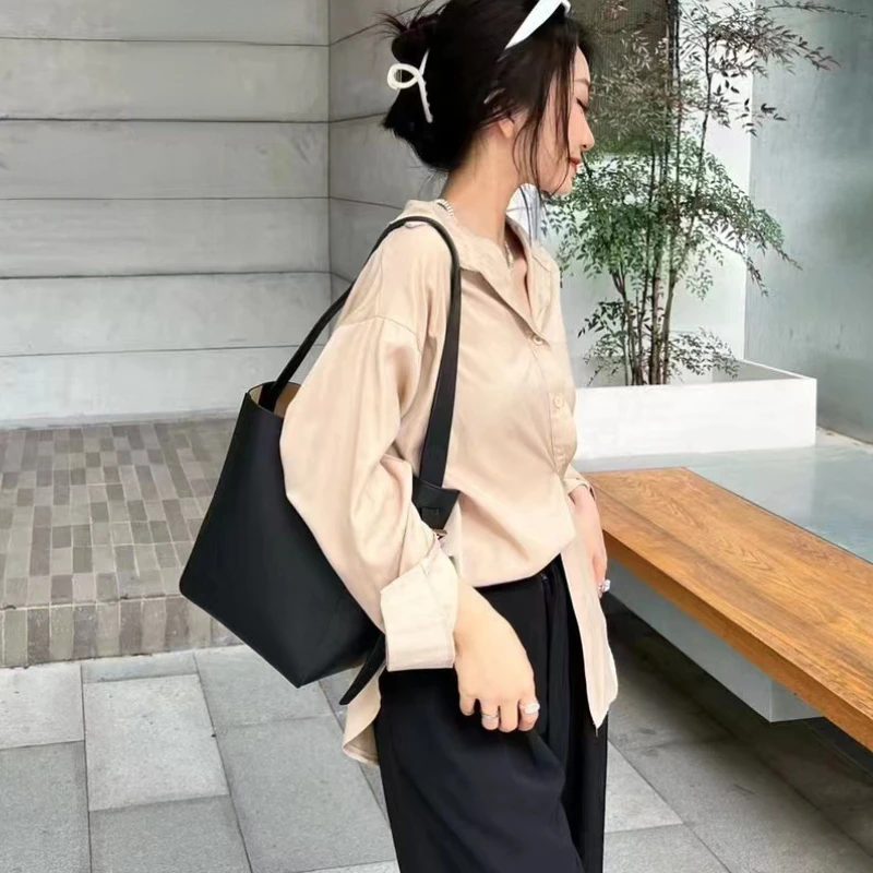 2022 New High Quality Bucket Bag Simple Designer Handbags Fashion Shoulder Diagonal Bag Large Capacity Real Leather Tote Bag