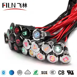 FILN 12mm Wasserdichte Lampe 12V LED Auto Boot LED Warnung Dashboard Signal Leuchtet Instrument Pilot licht Schwarz Chrom fertig