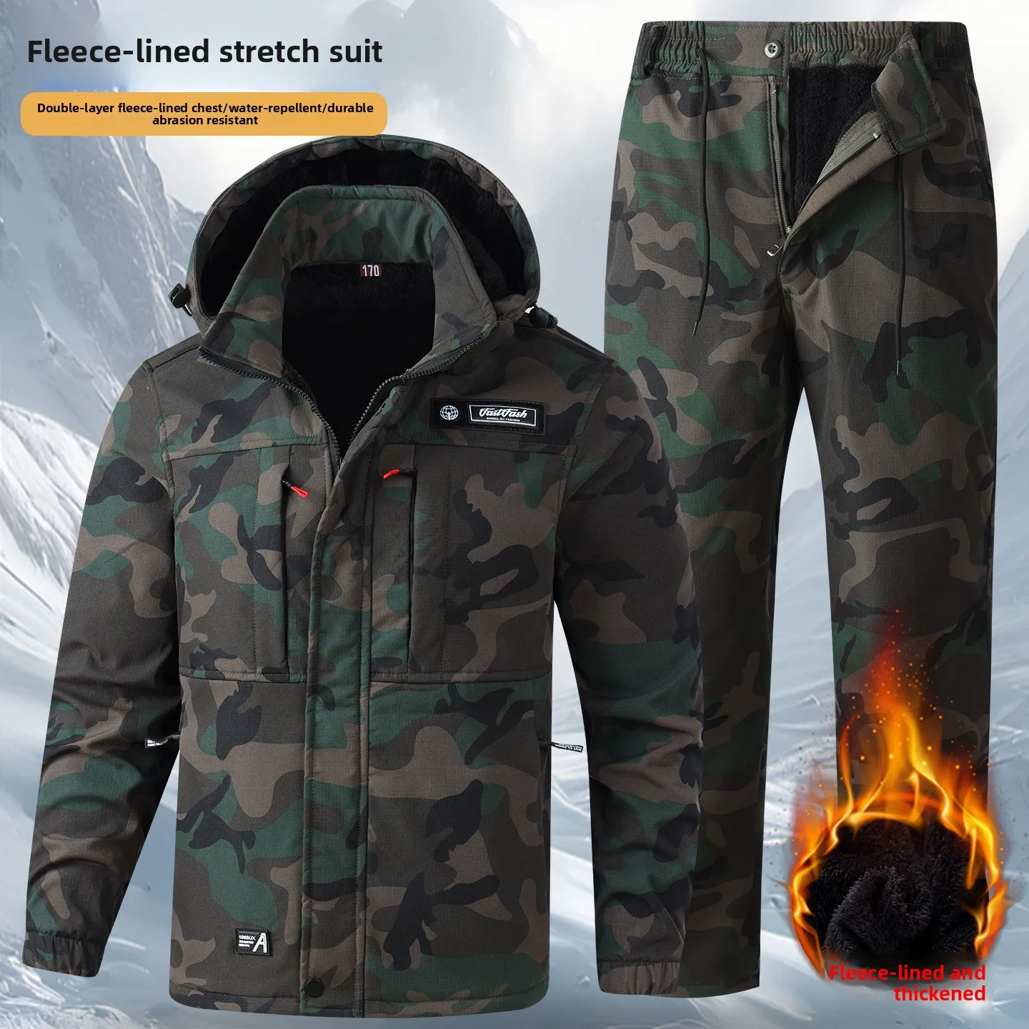 

2025 New Winter Thick Fleece-Lined Full-Body Set, Unisex Camouflage Cold-Resistant and Warm Outfit