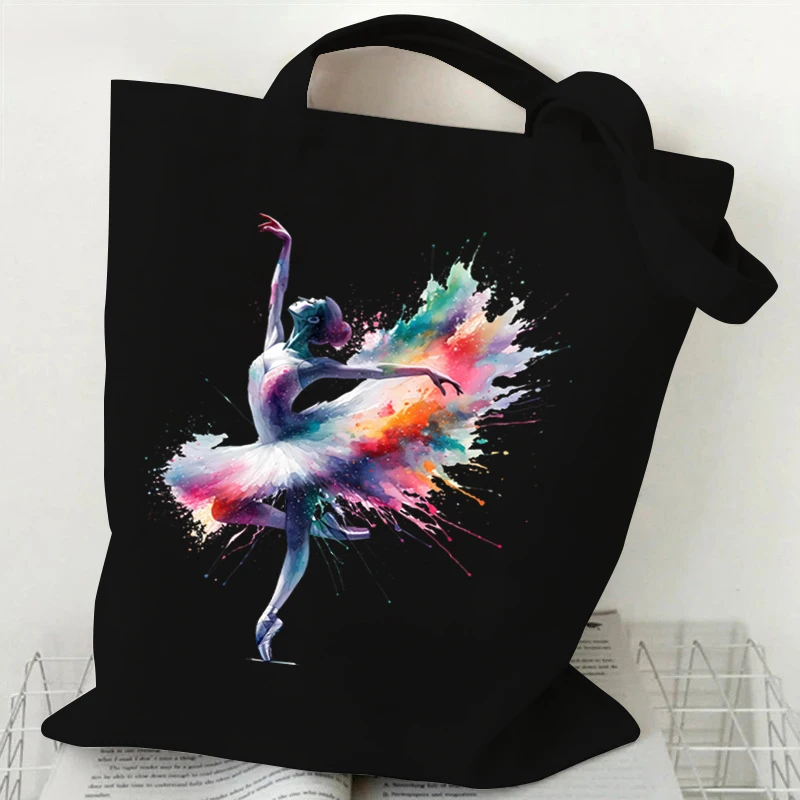 Bolso de lona con estampado de Ballet para mujer, bolsa de hombro de lona reutilizable para almacenamiento, bolso de mano femenino para amantes de la danza