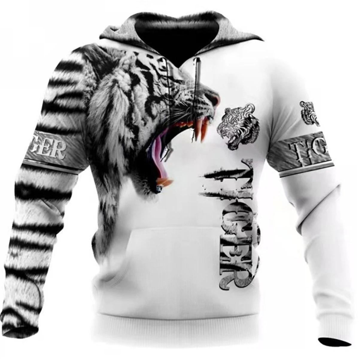 Fashion Autumn lion,wolf Hoodies White Tiger Skin 3D All Over Printed Mens Sweatshirt Unisex Zip Pullover Casual Jacket