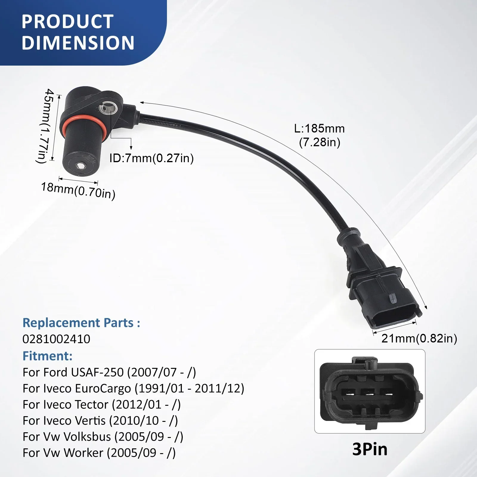 1Pc For Ford Cargo VW Volksbus Replaces Engine Crankshaft Position Sensor 0281002410 4890189 2R0906433 Black ABS Copper Wire