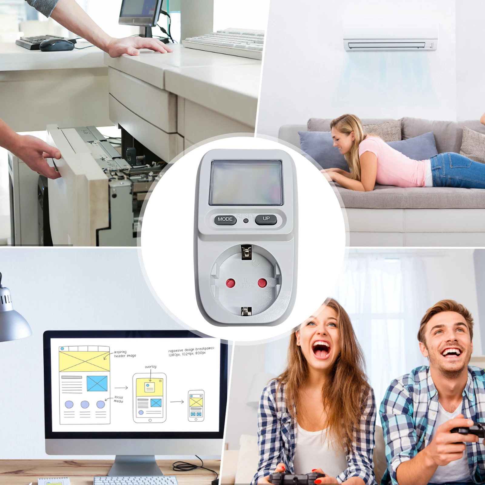 Medidor de faturamento com luz de fundo multifuncional tomada de medição de contas de eletricidade soquetes de enchimento de eletricidade para impressoras tvs