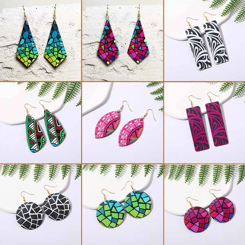 New Fashion 3D Color Contrast Earrings Geometric Patch Color Bohemia Ethnic Vintage Style Acrylic Ear Rings Gift Wholesale