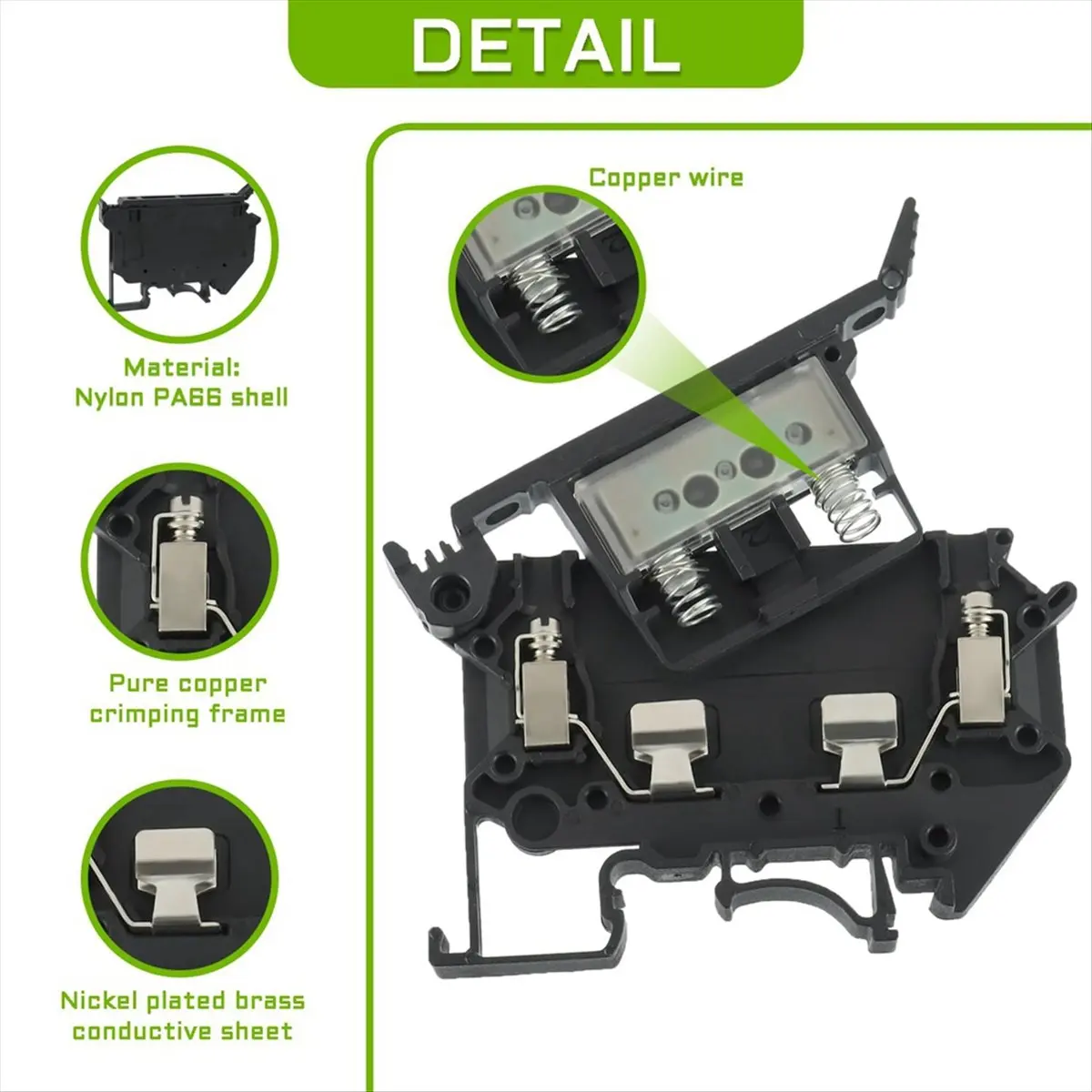

A72P UK5- UK5RD with LED DIN Rail Fuse Terminal Base Disconnect Terminal Block Clip (Pack of 6Pcs,Black)