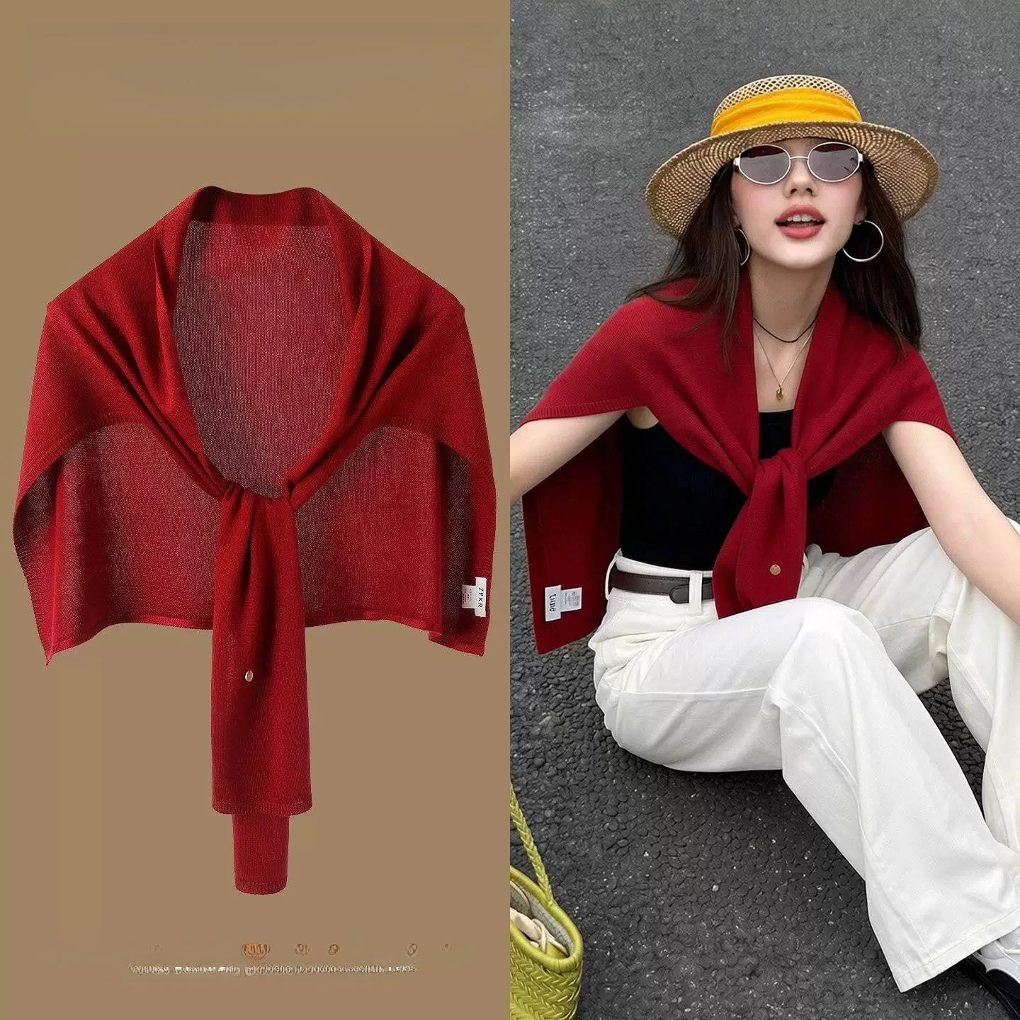 red-thin-knitted-shawl-women's-autumn-versatile-air-conditioning-shirt-t-shape-neck-protection-knot-sunscreen-scarf