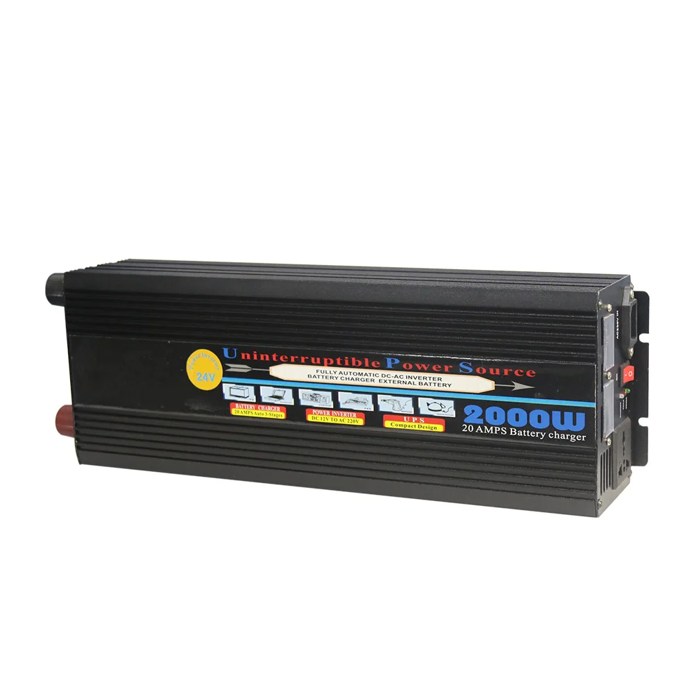 12V 220V 2000W Inverter with Charging Function,  Screen+2AC Output