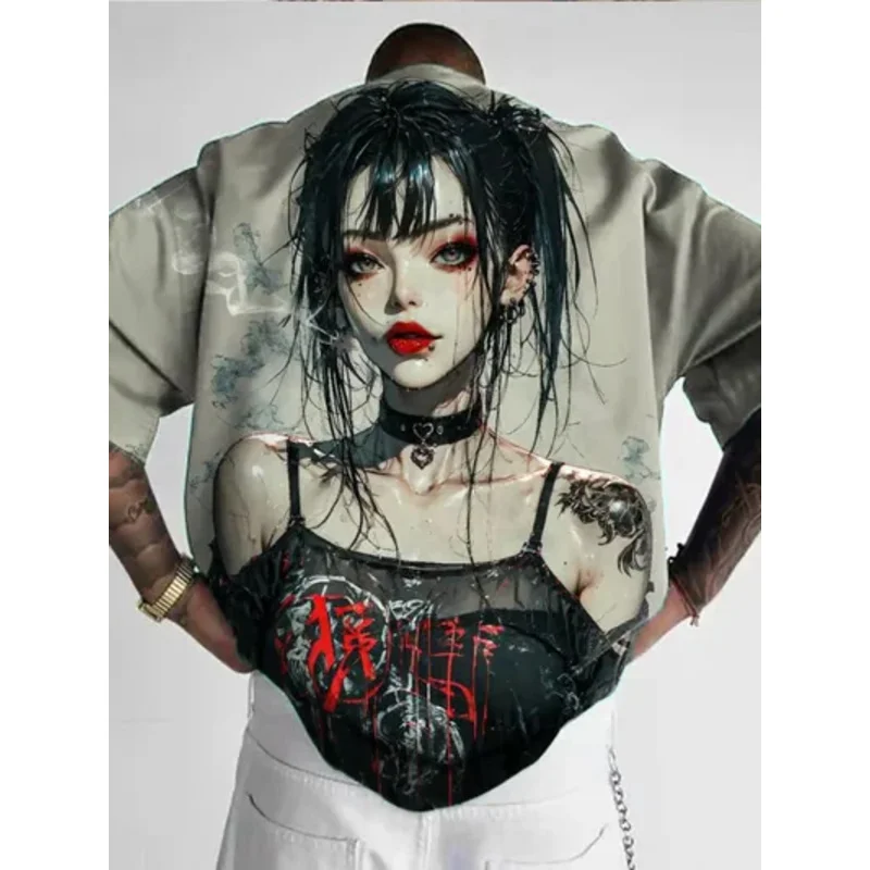 Men's T-Shirt Anime Character Tee 3D Sexy Beauty Printed t shirts Loose Casual Men's Clothing Fashion Short Sleeve Y2k Tops