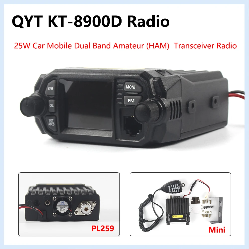 

QYT KT-8900D Compact Ham Radio Mobile Unit VHF UHF 25W 200 Channels, 5-Tone/2-Tone, Quad Standby, Remote Kill