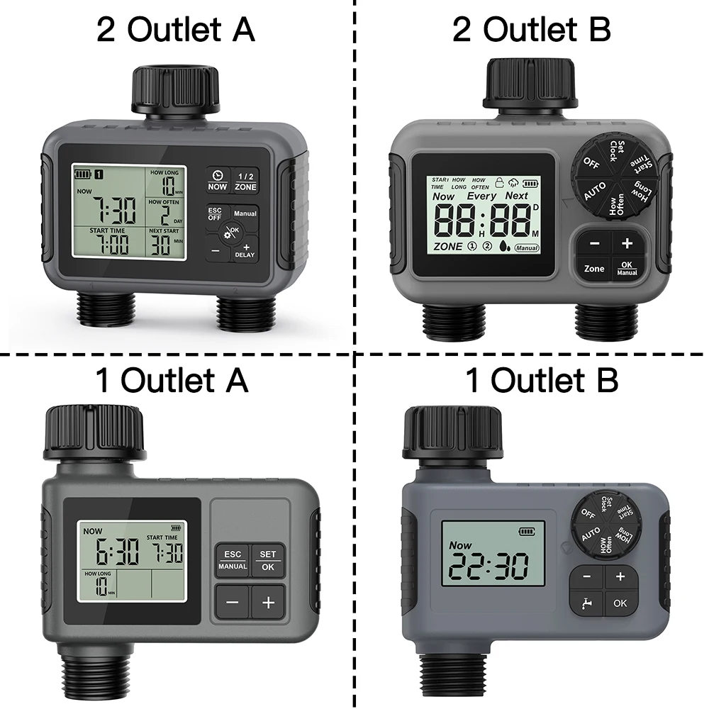 

TNCE 1/2 outlet Irrigation Sprinkler Timer IPX5 Rain delay Programmable Water Valve Controller Garden Lawn Yard Drip Soil tester