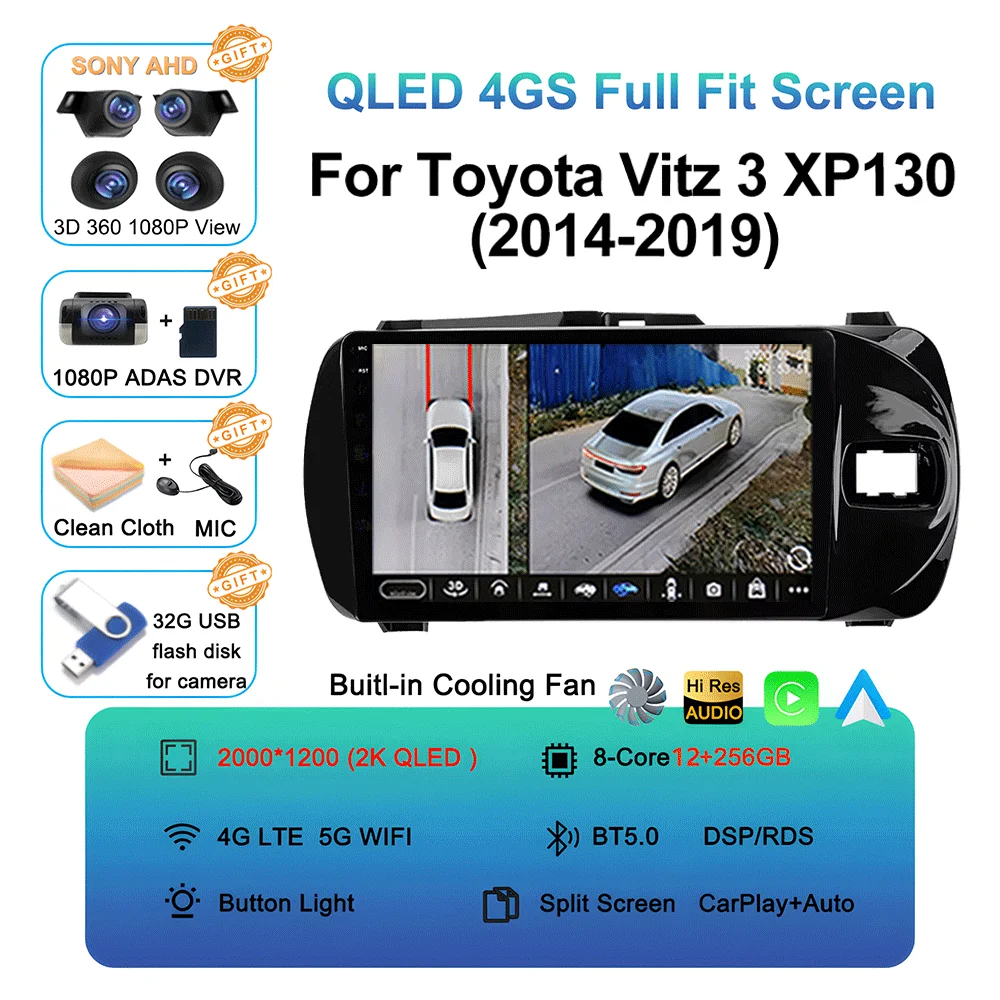 LJZN Android 16 Auto Carplay For Toyota Vitz 3 XP130 2014 - 2019 Car Multimedia Video Player Autoradio GPS Stereo 2Din DVD 5G image 3