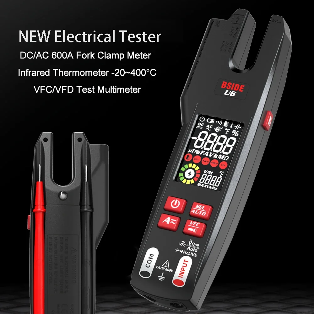 BSIDE Profesional Fork Meter 9999 Counts USB Charge Electrical Tester Clamp meter True RMS 600A Digital DC AC Clamp Meter NCV U6