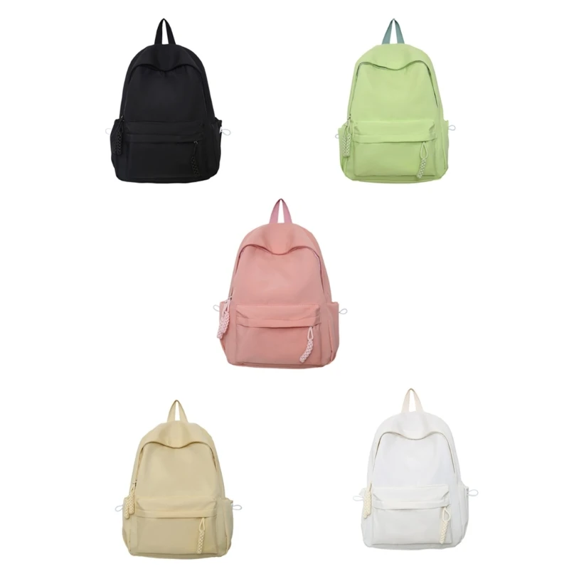 Ransel wanita warna Solid semua cocok, tas punggung sekolah kapasitas besar pelajar remaja, tas punggung nilon untuk penggunaan sehari-hari