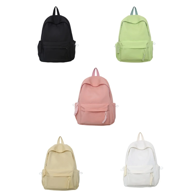 

Women All-match Solid Color Backpack Teens Student Girl Large Capacity School Bookbag Casual Travel Nylon Rucksack for Daily Use