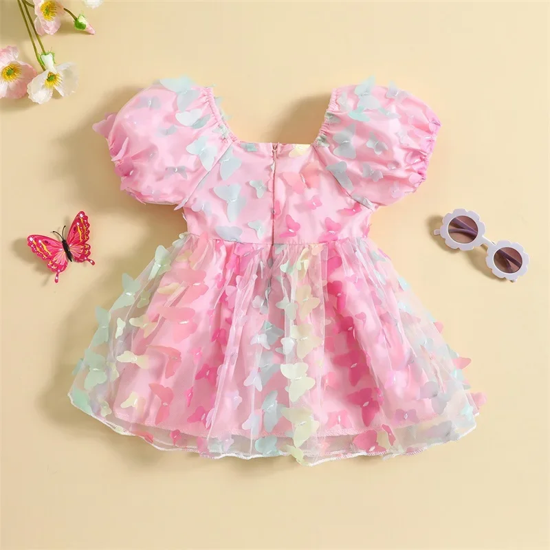 Toddler Baby Girl Princess Butterfly Wings Fairy Dress Sleeveless Strap Pleated A-Line Layered Tulle Tutu Dresses