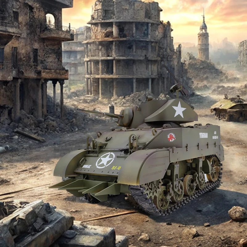 

Coolbank RC Light Tank US M5A1 Stuart Tank 1/16 War RC Военный автомобиль Игрушки с дымовой турелью Вращение на 360 градусов Прямая поставка