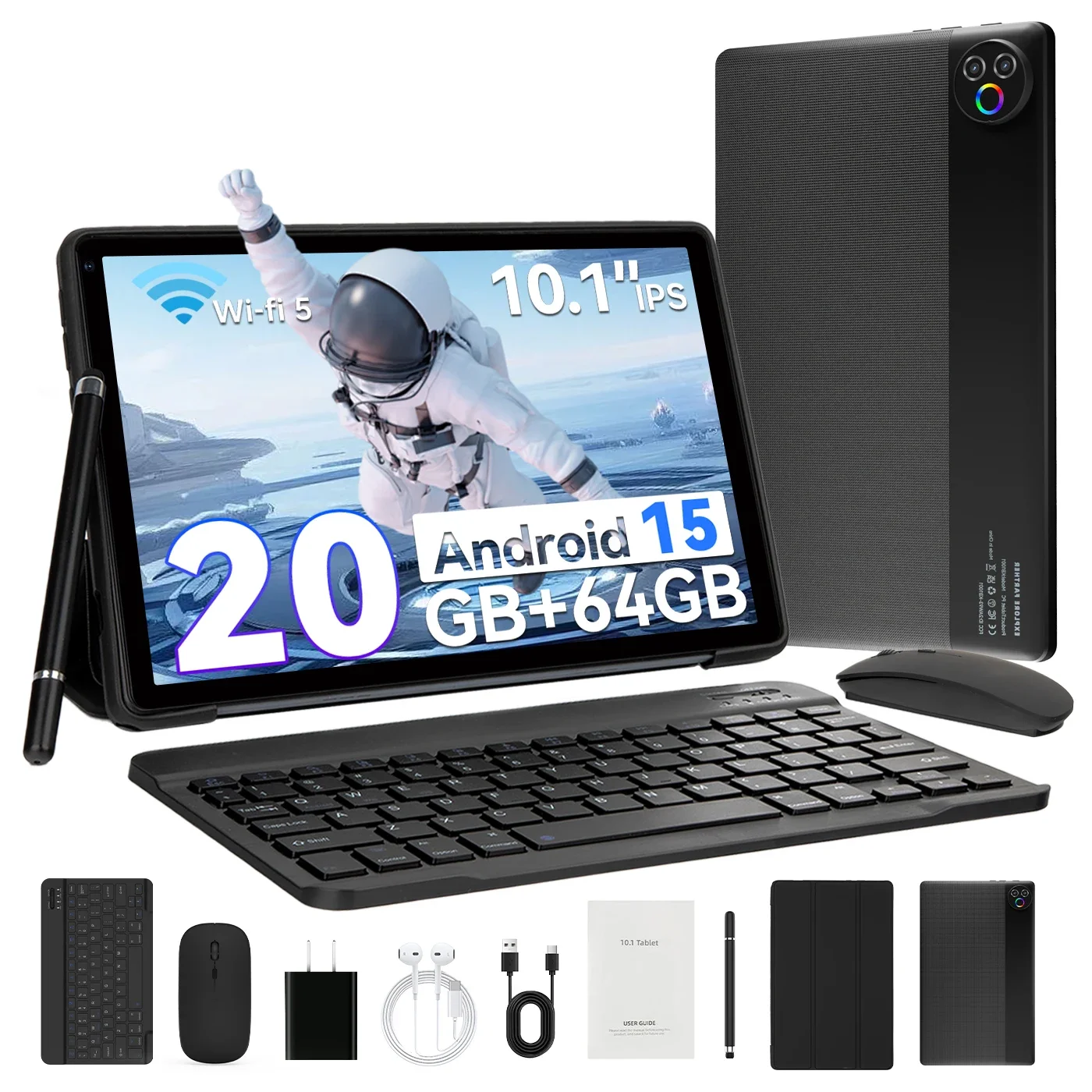 URAO 10 Inch Android 15 OS GMS Certified Tablets 1.8GHz 20GB RAM 64GB ROM 1TB Expandable HD IPS Touch Screen Dual Camera PC PAD