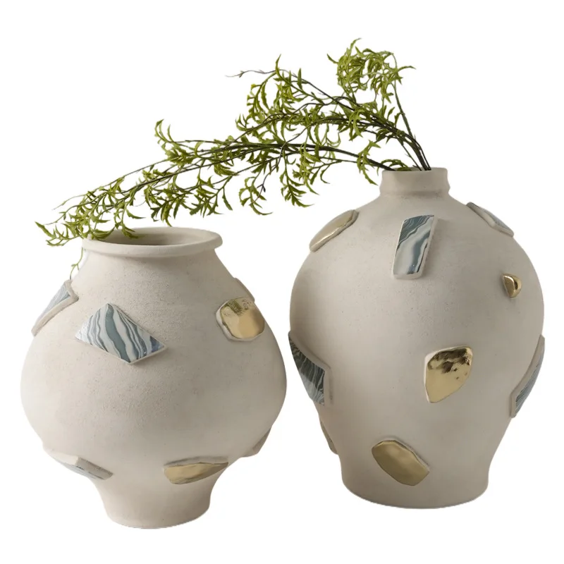 

Simple modern light luxury ceramic handmade geometric patch vase ornament model room hotel living room flower decoration
