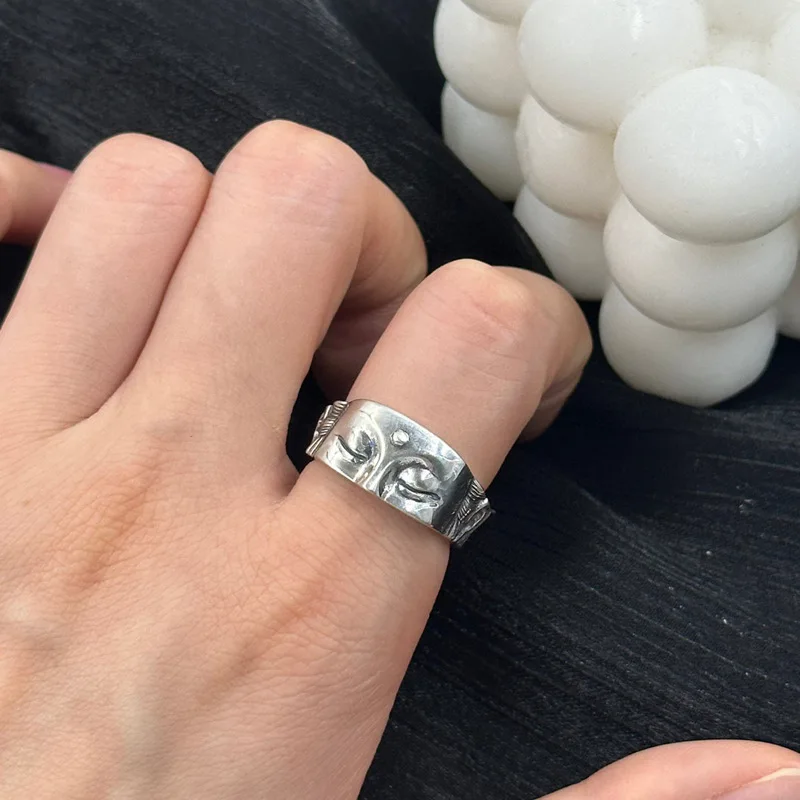 

Vintage Relief Buddha Ring Male Index Finger Accessories Blessing Buddha Design Male Ring Jewelry Open Size