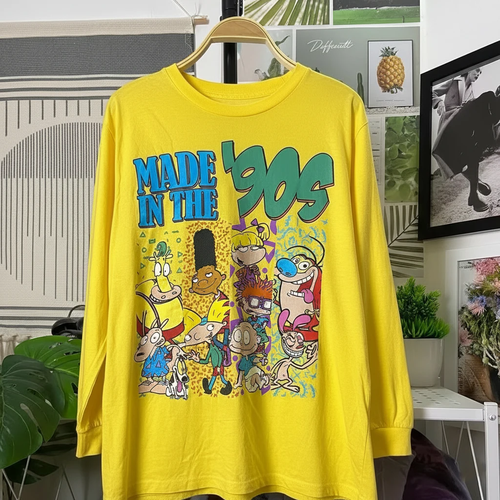 オートズムス-トレジャーハウス-ヴィンテージアメリカンカートゥーン-長袖tシャツ-プラスサイズ-ルーズトップ-カップル向け-カジュアルスタイル-2025年秋