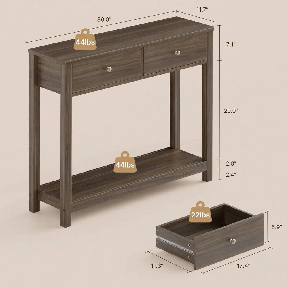 

Table With 2 Drawers 2Tier Wood Entryway Table With Storage Shelves 39 W Wood Accent Sofa Table