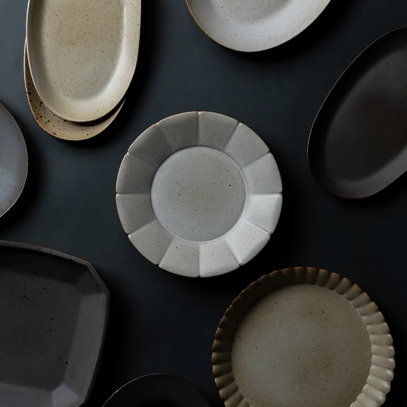 Plato Japonés Retro Plano y Simple de Barro para Empanadillas, Té, Ensaladas, Frutas, Multiusos