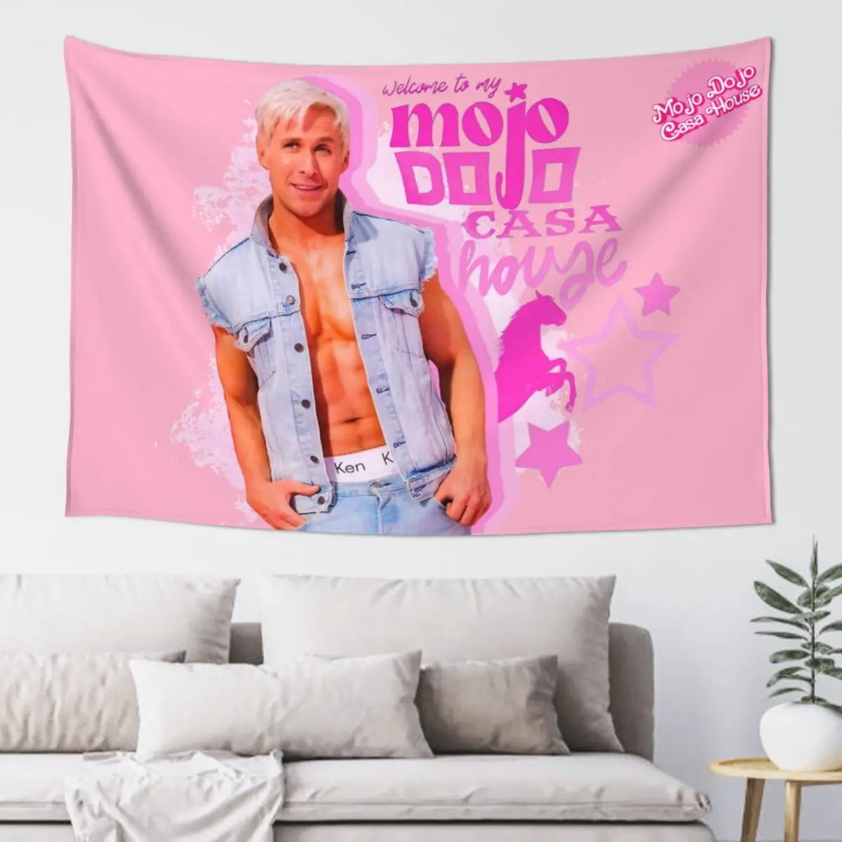 Welcome To My Mojo Dojo Casa House Tapestry Pink for Bedroom College Dorm Party Ryan Gosling Kenergy Decorations Merch Tapestry