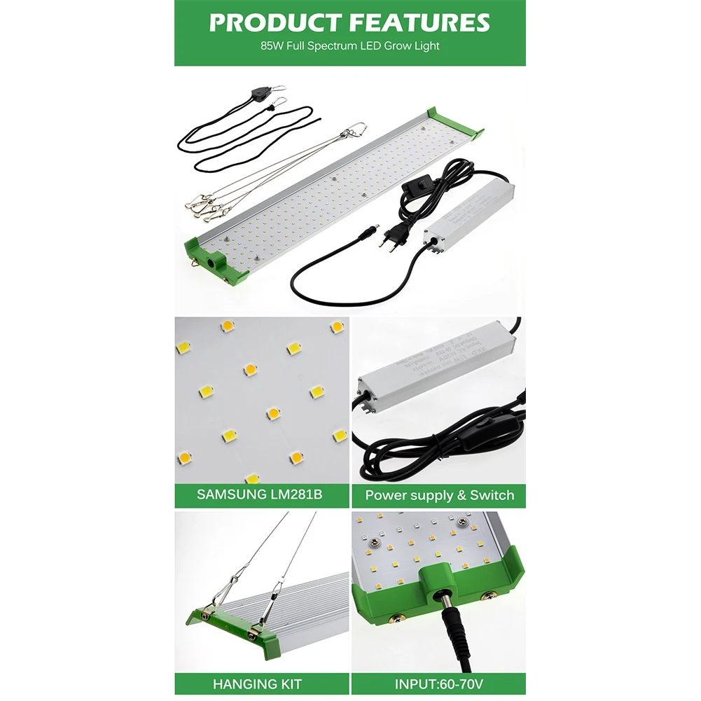 Present 85W LED Grow Light with Samsung LM281B Full Spectrum Plant Growth Lamp for Indoor Greenhouse Hydroponics Plant EU Plug
