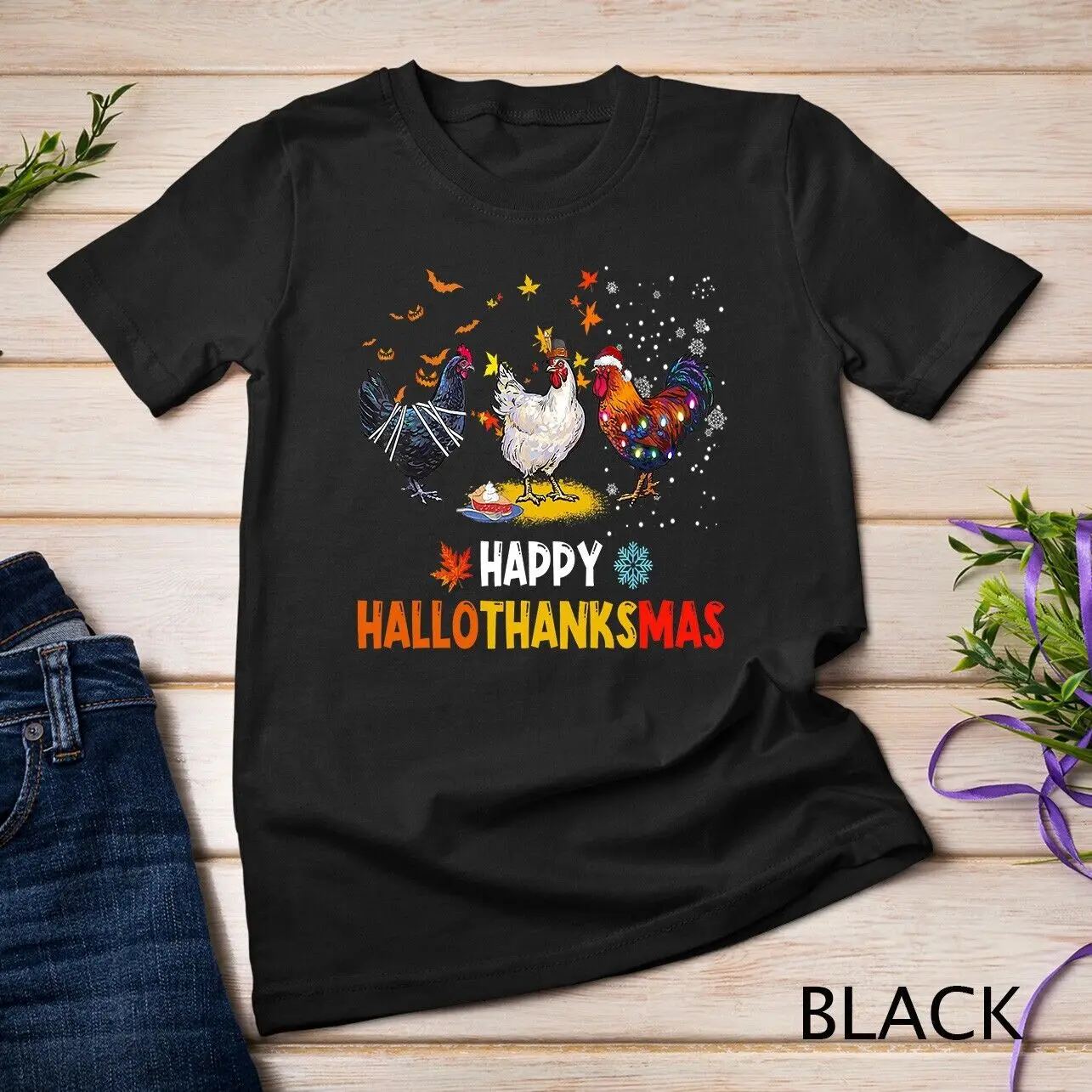 Chicken Halloween Happy HalloThanksMas Autumn Thanksgiving Unisex T-shirt