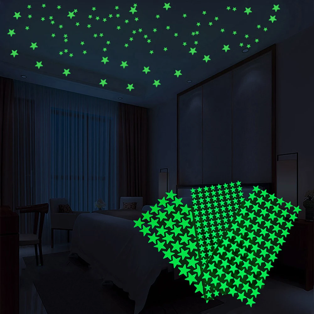 Green Star Luminous Stickers Children's Bedroom Wall Fluorescent Stickers Home Decoration DIY Self-adhesive Dot Stickers