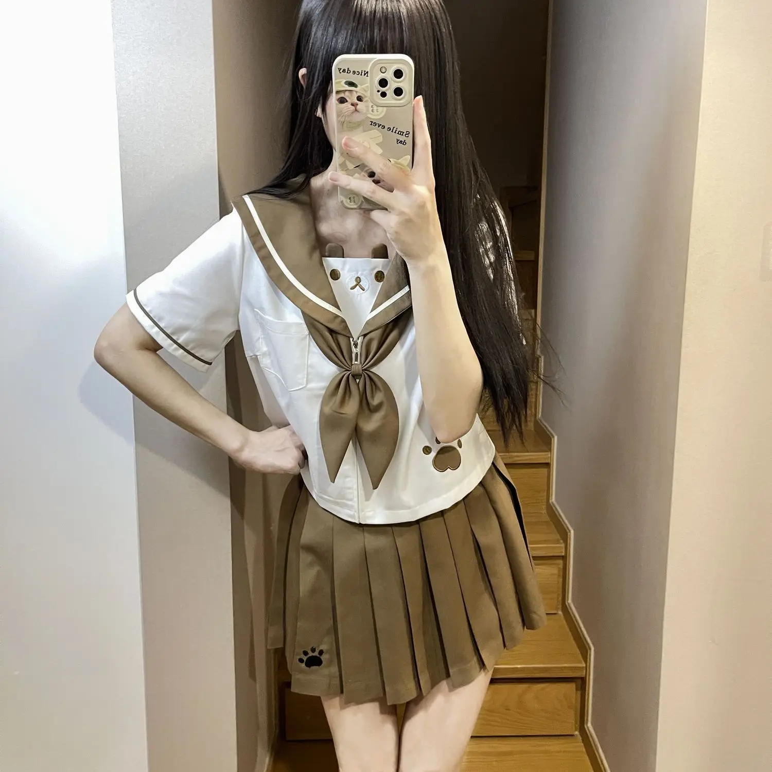 Costume de marin ours japonais pour femme, jupe courte à manches courtes, mignon et doux, Style fille