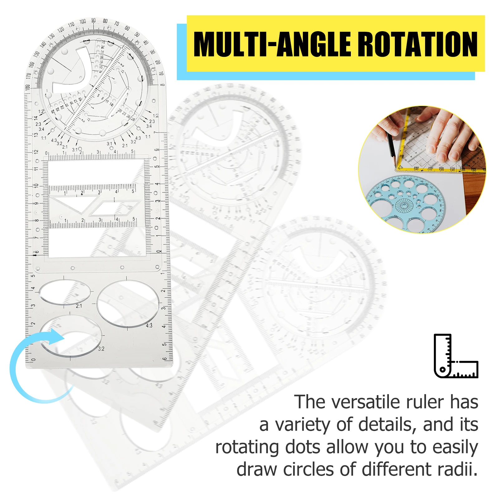 Drawing Ruler Set Multifunctional Scale School Drafting Protractor Stationery Clear Scales Precision Measurement Tool